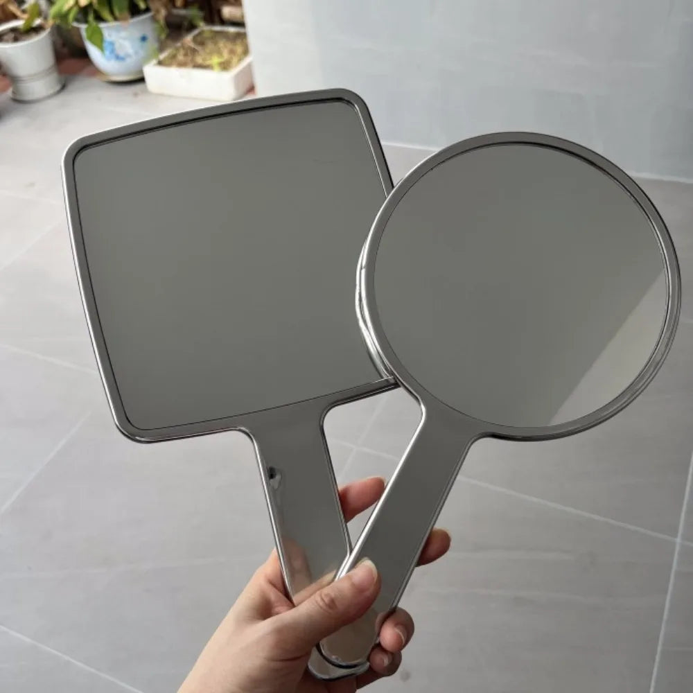 Electroplated Handle Makeup Mirrors HD Beauty Portable Round Hand Square Hand Small Make Up Mirror